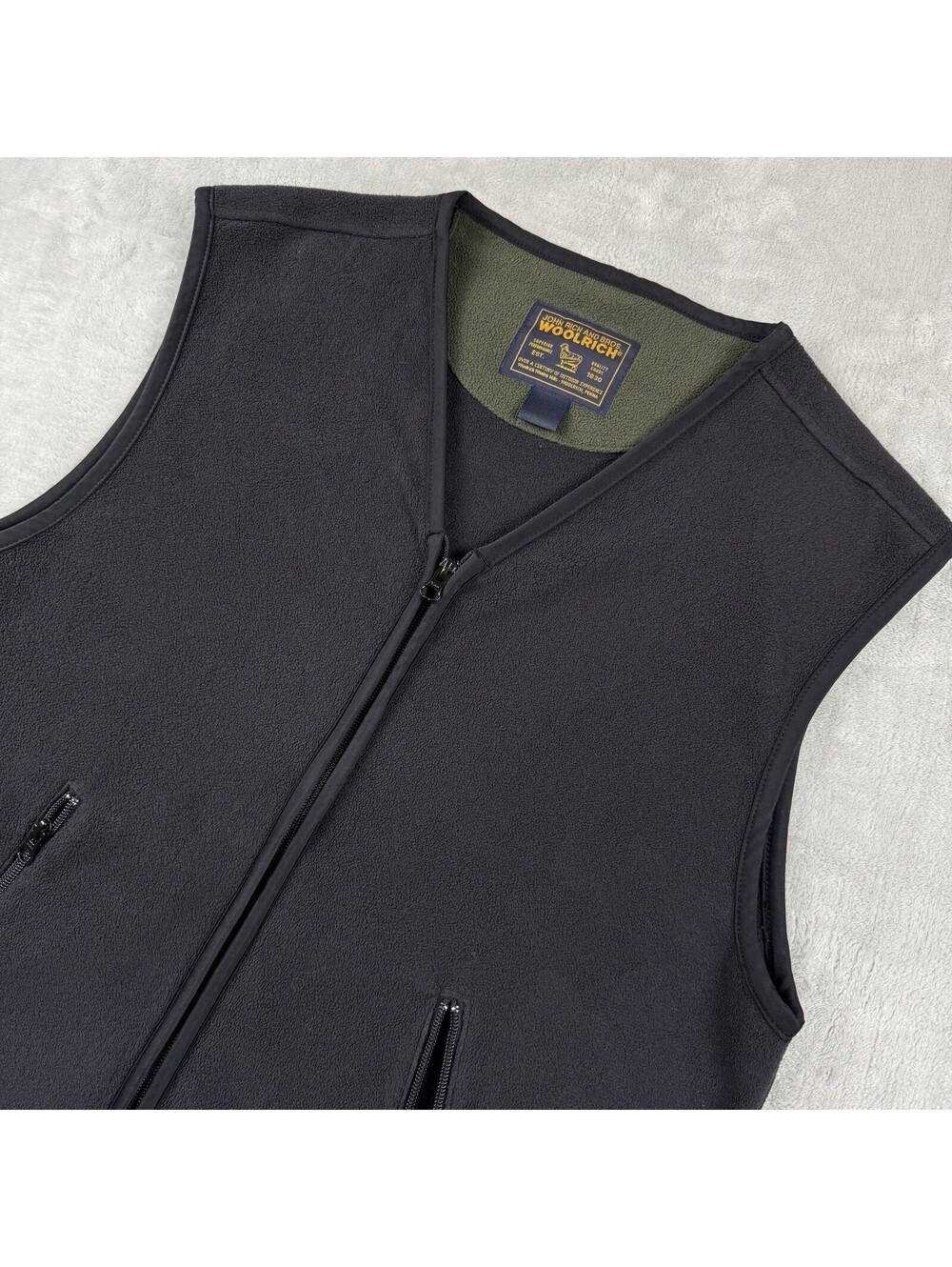 VTG Woolrich Black Fleece Full Zip Vest Olive Lined Men M Outdoor Heritage 90s